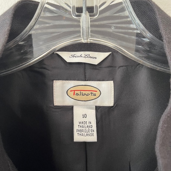 Talbots Sz 10 Irish Linen Black Mock Neck Button Down Blazer Shoulder Pads - Picture 3 of 9